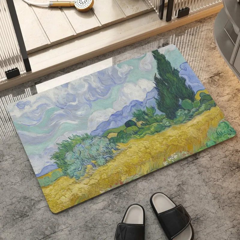 tapis van gogh impressionniste anti dérapant polyester résistant extérieur multicolore moderne