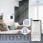 commutateur intelligent rideau controle tactile noir blanc application smartphone flèches haut bas arrêt moderne