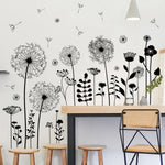 sticker mural fleur noire minimaliste moderne adhésif salon chambre décoration intérieure 105cm 62cm pièces