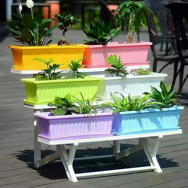 jardinières rectangulaires pots fleurs plastique violet vert jaune rose moderne rayures horizontales intérieurextérieur