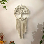 décoration murale bohème arbre vie macramé franges feuilles naturelle suspension chambre fille