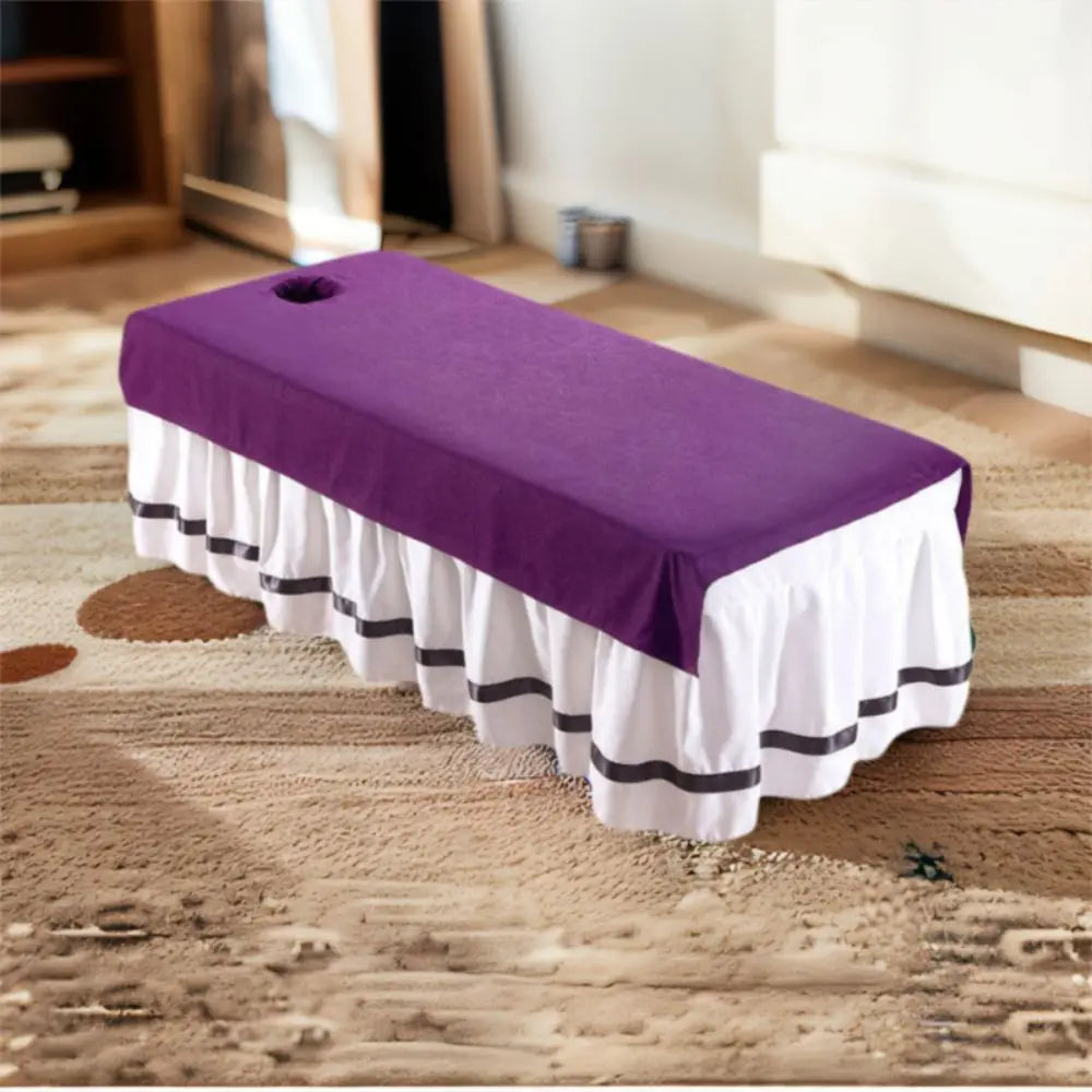 couverture table massage violet motif floral taille classique polyester opaque trou central