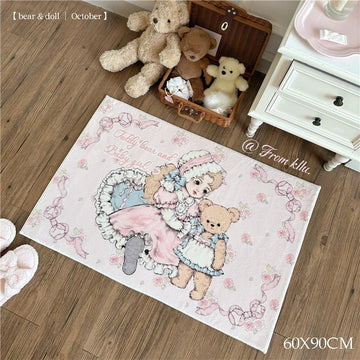 tapis doux polyester dessin animé fille ours roses rubans chambre bébé intérieur extérieur voyage