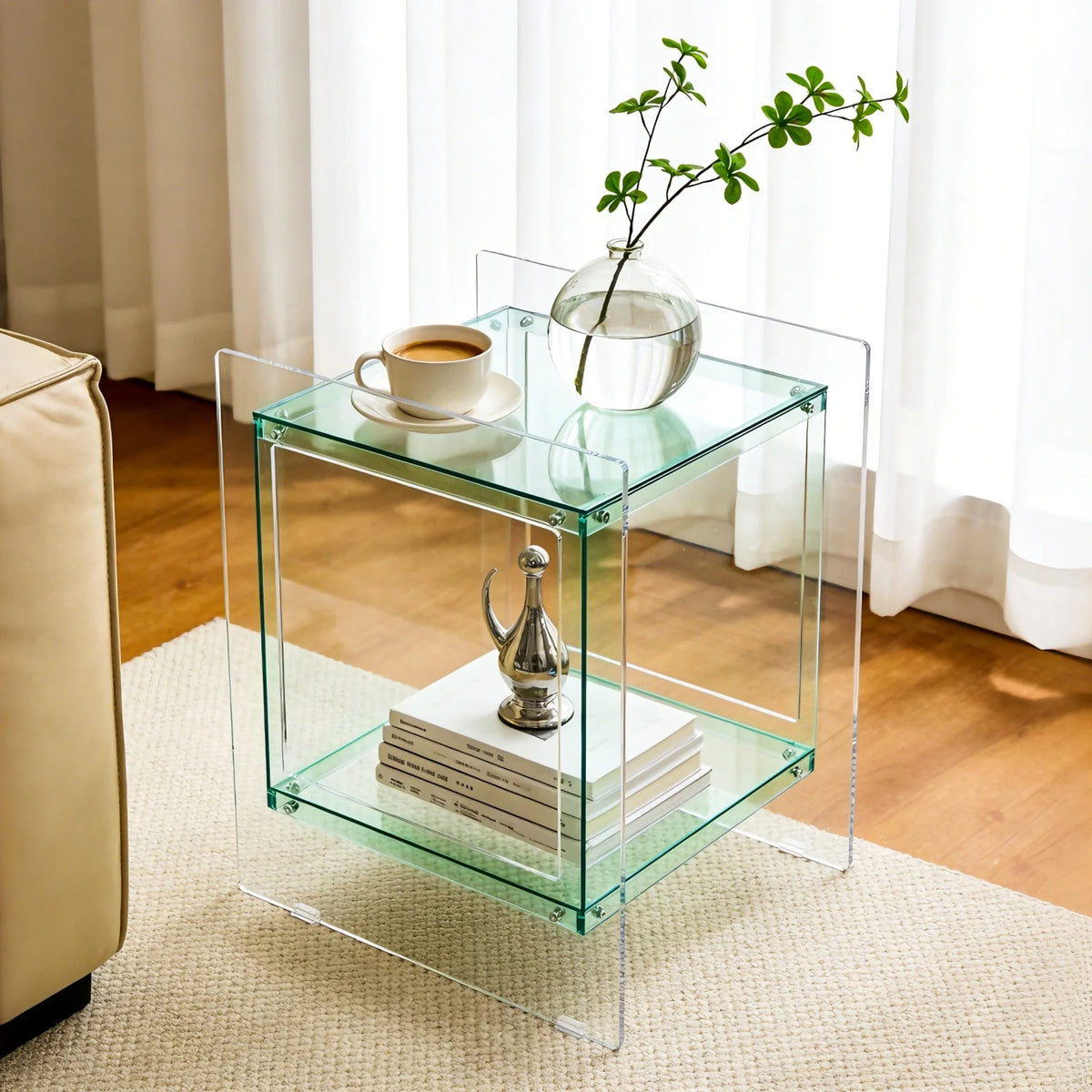 table d'appoint moderne transparente rouge orange carree minimaliste maison chambre salon