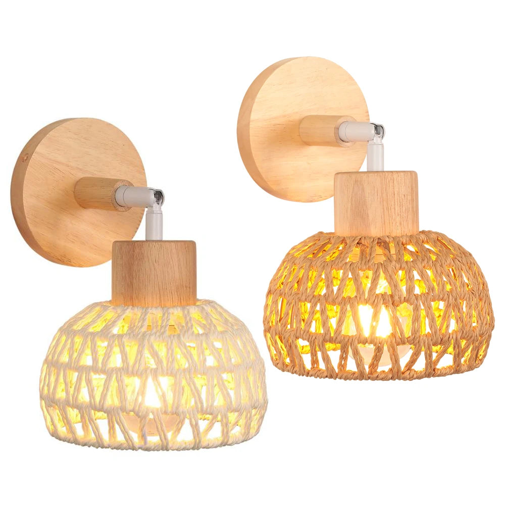 lampe murale tissu tressé bois naturel éclairage moderne rustique entrée chambre coucher