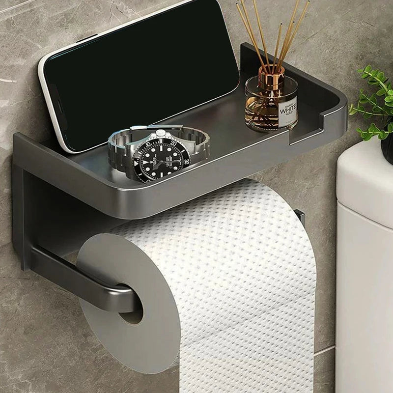 rangement mural papier toilette étagère supérieure noir gris blanc moderne minimaliste adhésif compatible carrelage