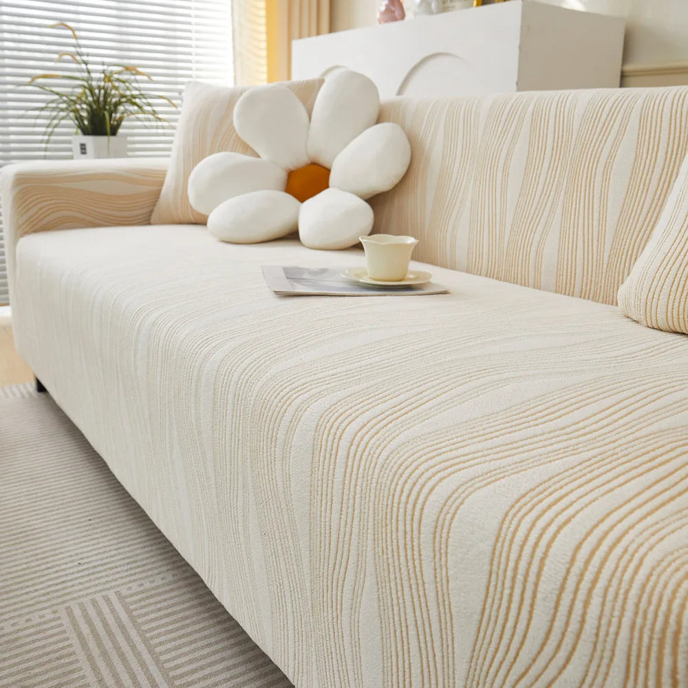 housse canapé moderne polyestère rayures horizontales beige gris clair lavable machine 90 300cm