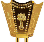 bougeoir incense métal argent or croix sculptées points dorés artisanal salon décoration
