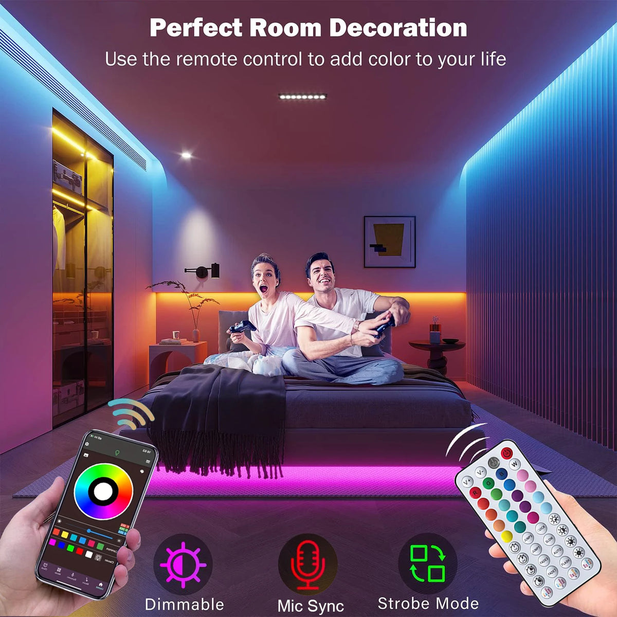 ruban led multicolore flexible synchronisé musique application décoration moderne chambre salon fêteRGBOptimal