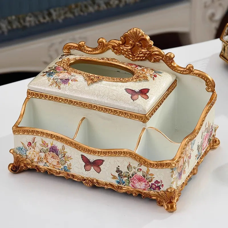 boîte rangement multifonctionnelle beige doré motifs floraux classique réutilisable respectueuse environnement