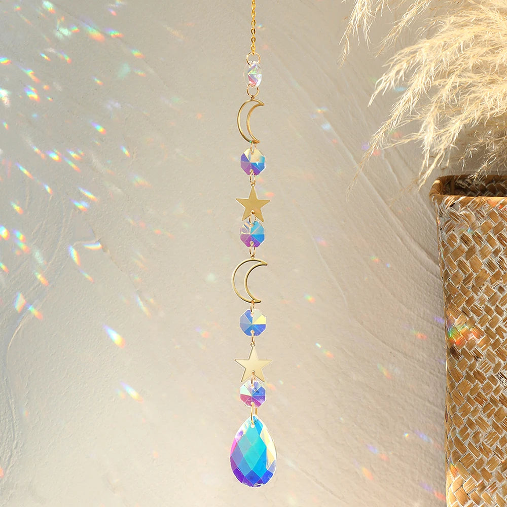 mobile solaire cristal lune étoiles fleurs décoration jardin intérieur suspendu boho romantique argent doré