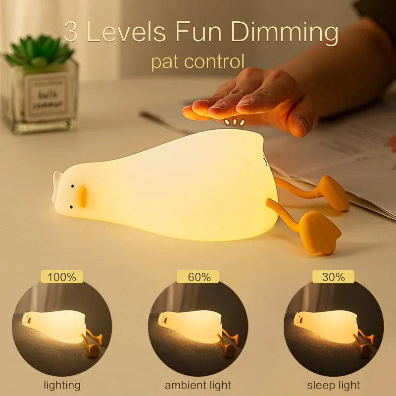 lampe table canard blanc jaune yeux noirs bec orange moderne veilleuse tactile silicone enfants