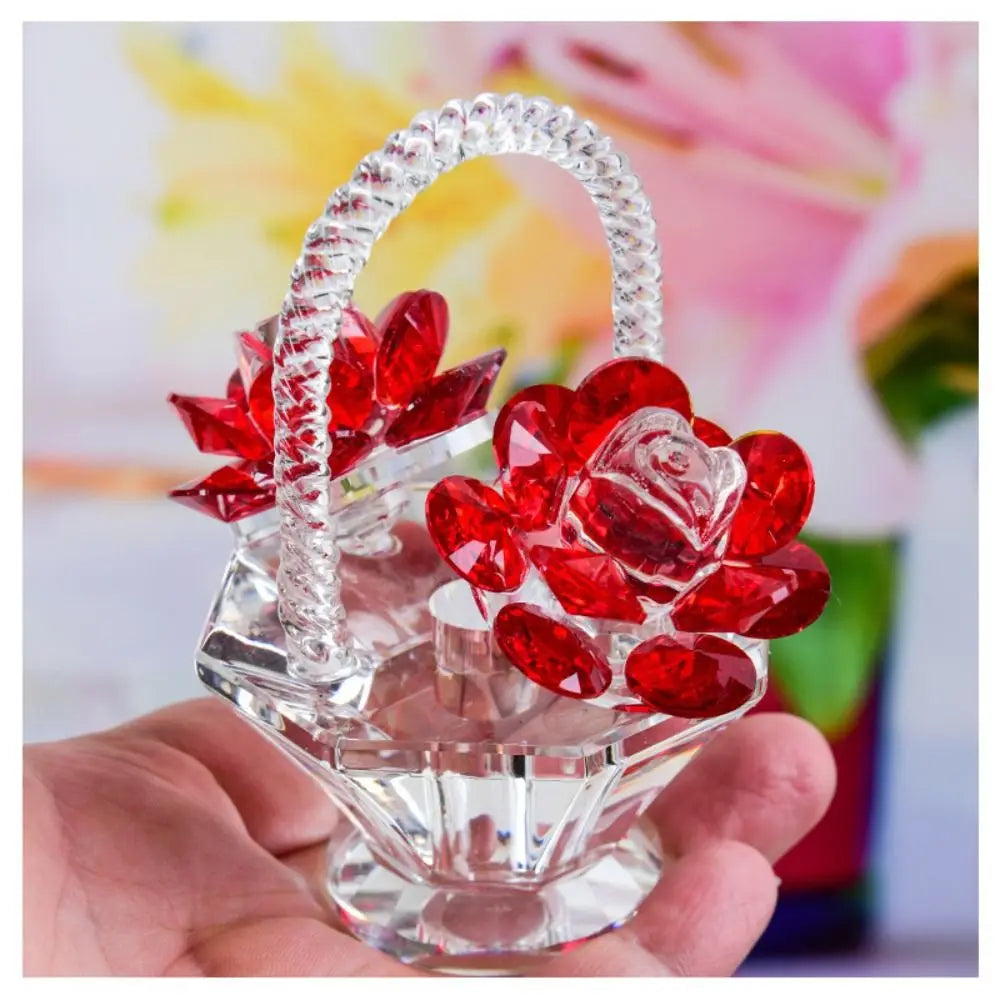 décoration florale cristal transparent rouge violet vert jaune blanc élégante figurine panier fleurs