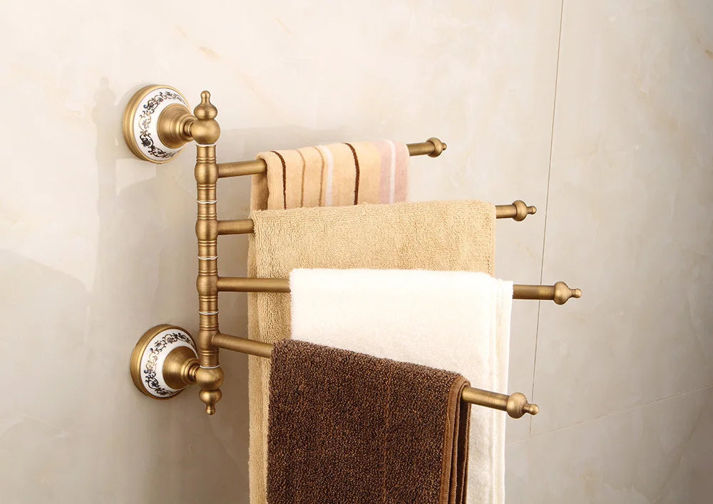 accessoires salle bain doré antique élégants détails floraux classiques porte serviettes double simple porte