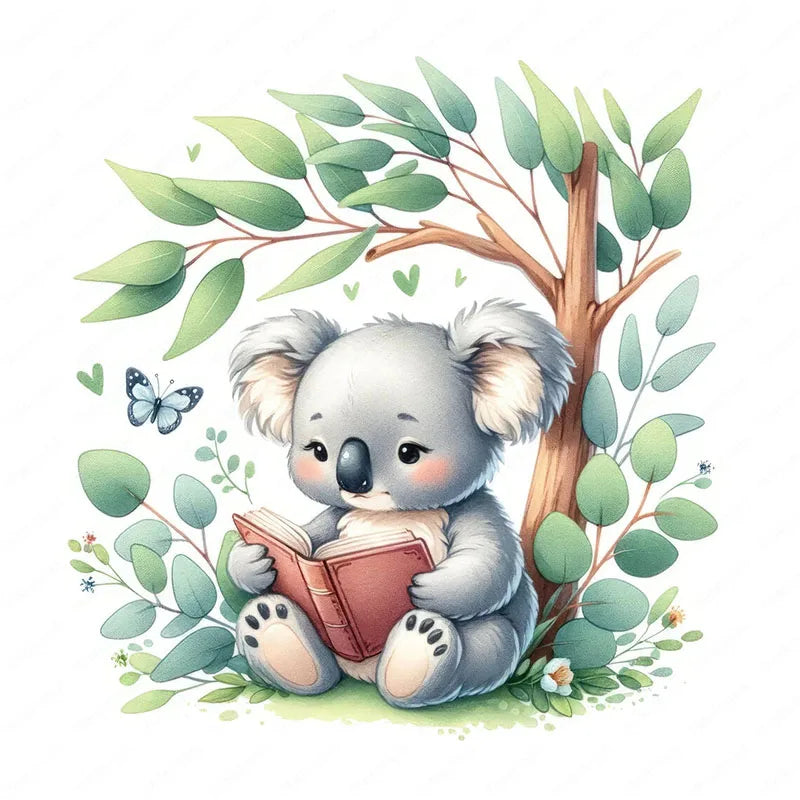 autocollant mural koala mignon décor salle bain cuisine sticker pvc motif feuilles nuages