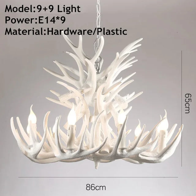 lustre rustique cornes cerf blanc doré salon chambre hotelambiante 10~15ampoules e14