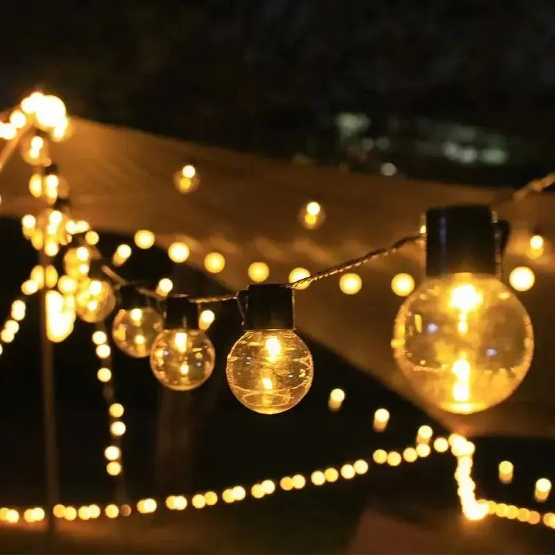 guirlande lumineuse solaire led transparente 20 ampoules globe texture chaleur festiveextérieur jardin patio camping