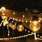 guirlande lumineuse solaire led transparente 20 ampoules globe texture chaleur festiveextérieur jardin patio camping