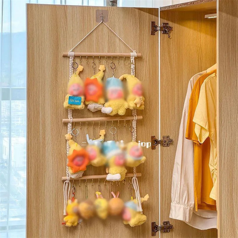 organisateur mural suspendu bois crochets rangement bijoux décor bohème portecles peluchesSuspension