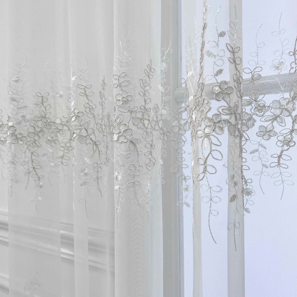 rideau tulle brodé fleur transparent classique 100cm 200cm polyester chambre maison