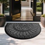tapis d'entrée motif floral noir marron clair bordure dentelée antidérapant intérieur extérieur