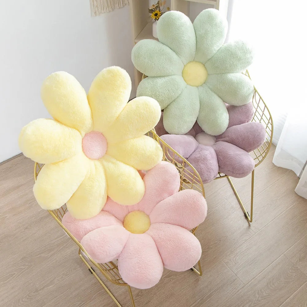 coussin fleur pelucheux doux moderne jaune vert rose bleu pastel tissu respirant imperméable antidérapant