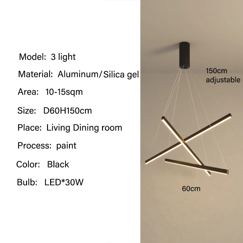 suspension lumineuse moderne dorée noir lignes géométriques lumières chambre salon