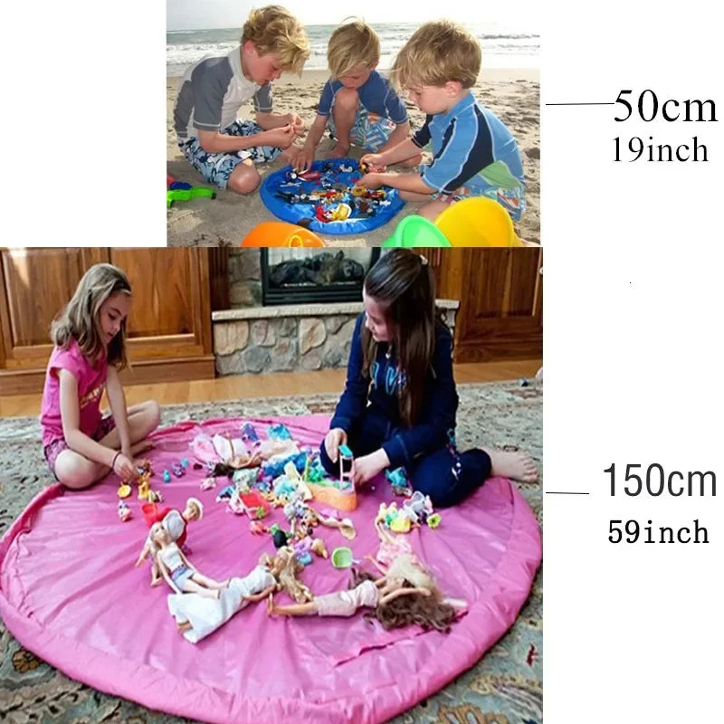 sac rangement pliable bleu rose moderne ø150cm ø50cm tissu uni opaque multifonctionnel salon