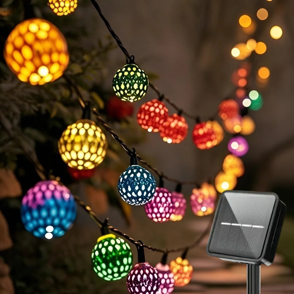 guirlande lumineuse solaire extérieure 30 50 led doré argenté moderne perforée ip65