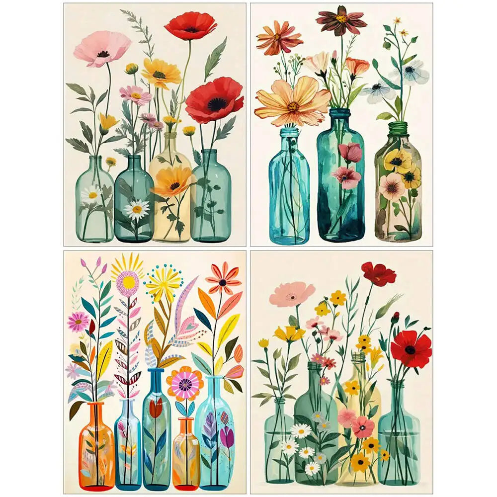 toile peinture fleurs bouteille cadre doré kit débutant peinture numéros moderne art floral relève