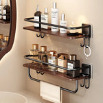 étagère salle bain bois marron foncé moderne fixée mur sans perçage réutilisable multifonctionnelle