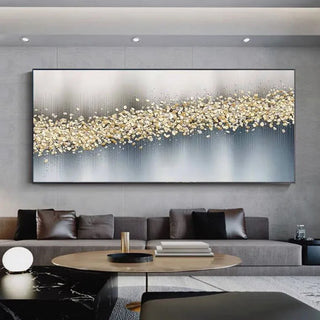 tableau abstrait moderne or bleu gris texturé relief contemporain chambre salon decoration