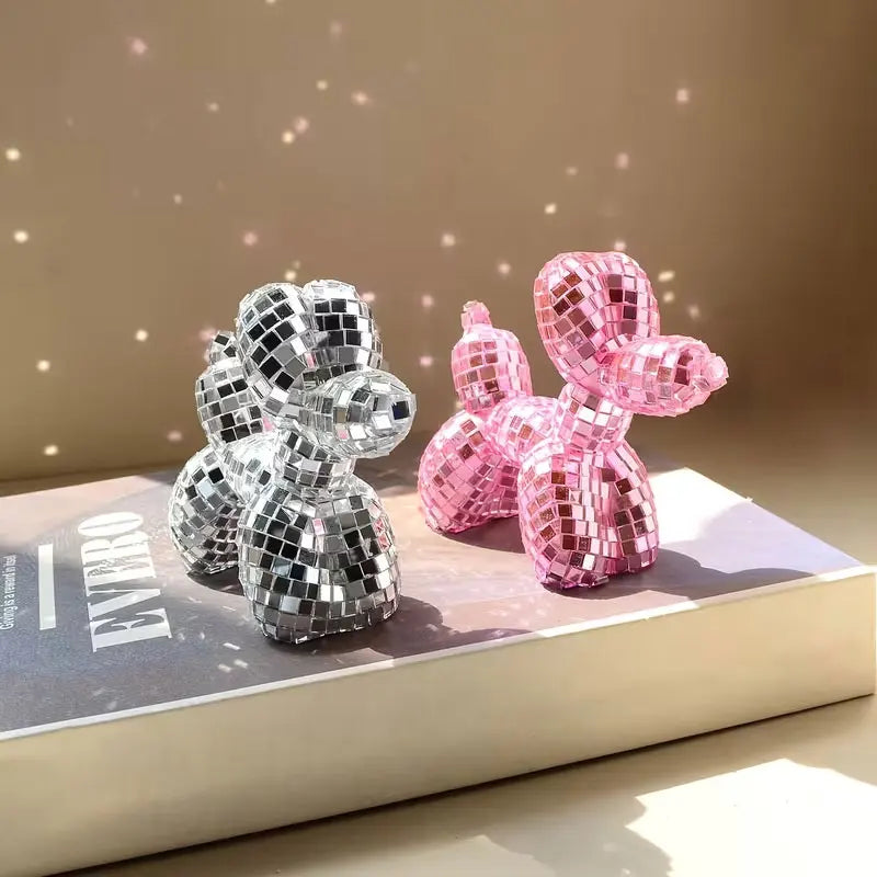 figurine chien gonflable argent rose moderne pop art décoration intérieure chambre erotique disco miroir