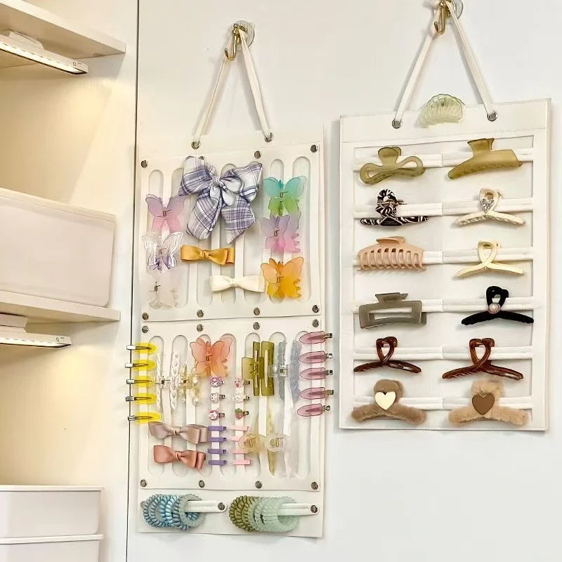 rangement mural blanc porte accessoires cheveux clips élastiques rubans décor modernes praticiens