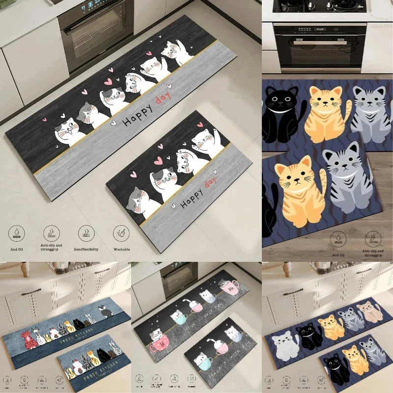 tapis cuisine antidérapant moderne chatons happy day fresh kitchen gris orange bleu salon chambre