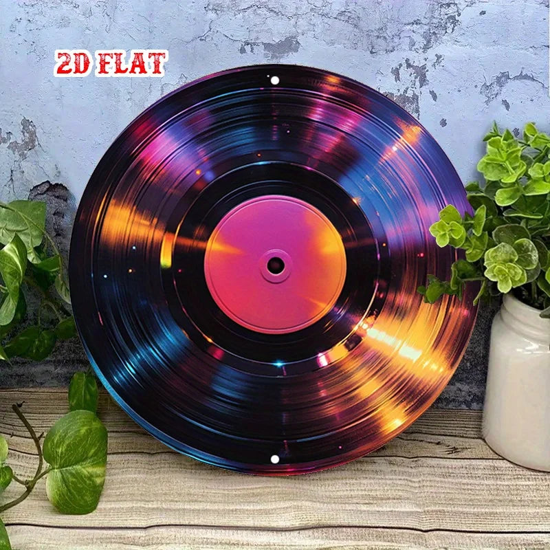 décoration murale disque vinyle rayures concentriques violet orange noir effet irisé moderne sans cadre