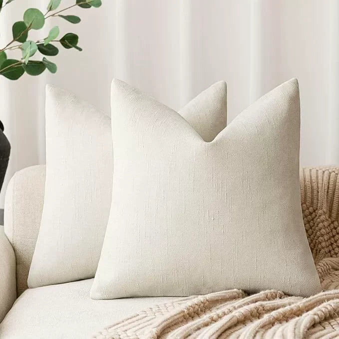 lot housses coussin carrées texture lin moderne garnissage intérieur blanc