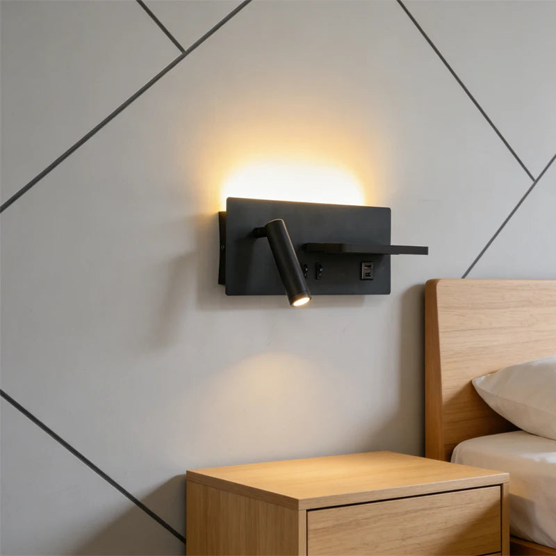 lampe murale moderne noire recharge sans fil fixée mur chambre salon étude cuisine