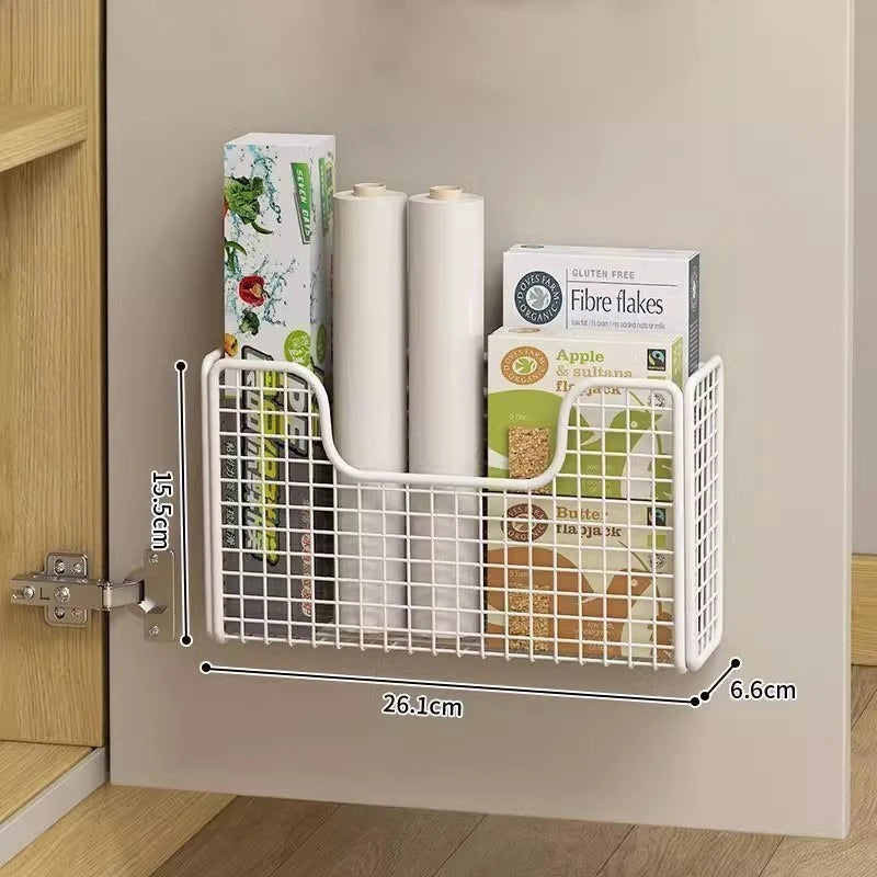 paniers rangement mural adhésifs noir maille métallique moderne cuisine sans perçage