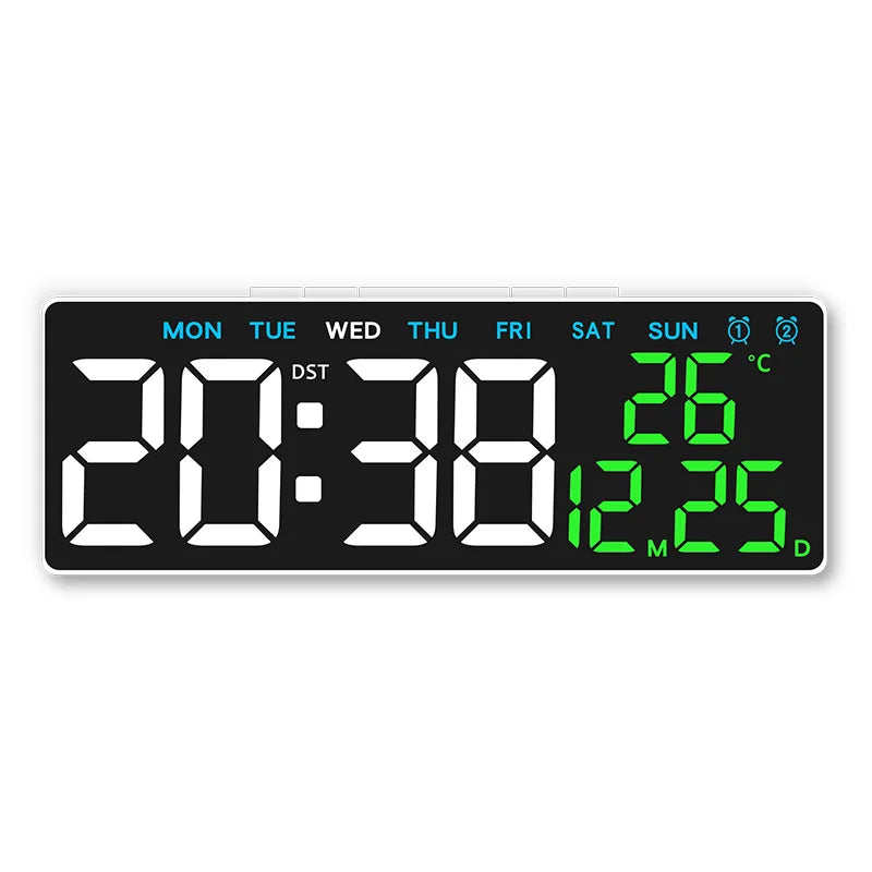 Horloge numérique LED affichage temps jour date température noir blanc vert bleu.orange moderne