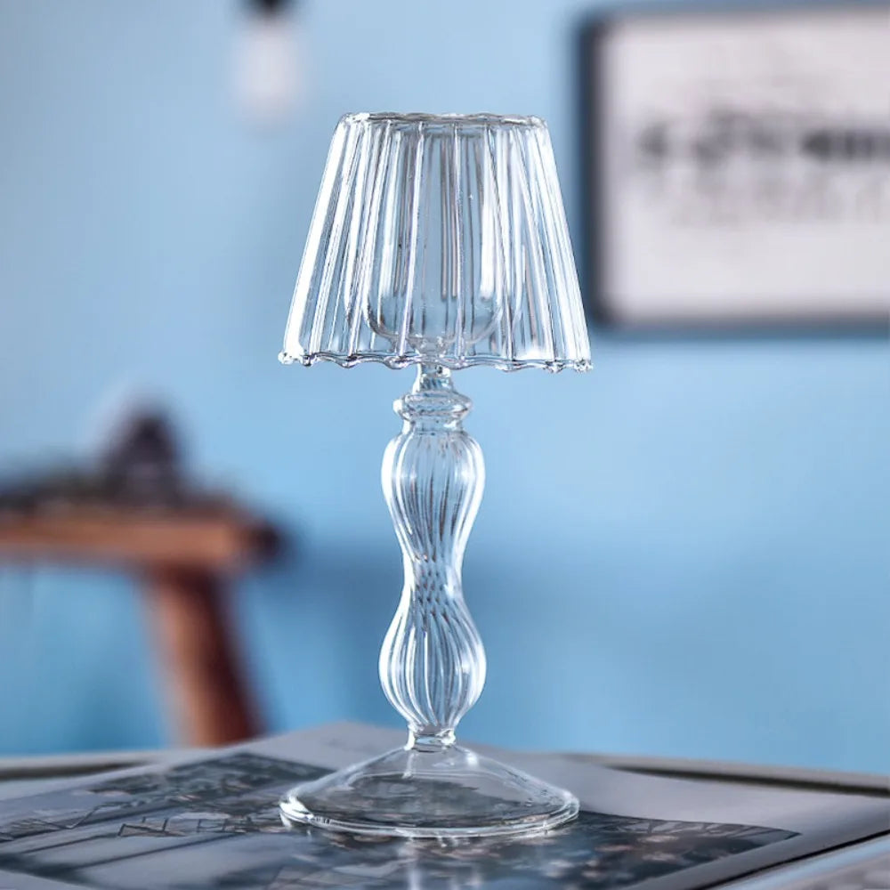 lampe table transparente moderne élégante texture ondulée jaune décoration maison bougeoir
