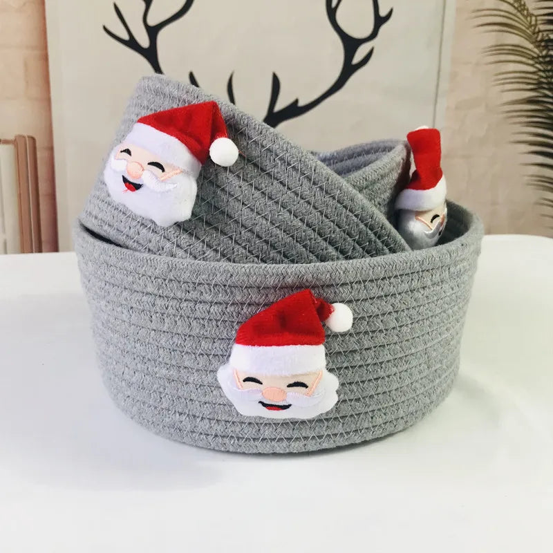 paniers rangement tissé coton grès beige blanc réutilisables décoration noël motifs rennes père noël