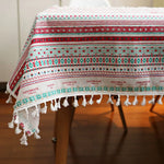 nappe table rectangulaire ethnique imperméable réutilisable coton polyester motifs géométriques tassels