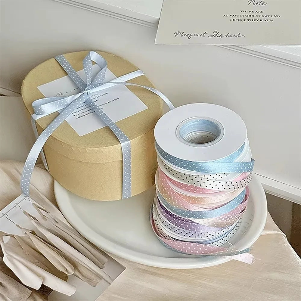 ruban pois marron clair bleu violet rose bleu marine vert beige blanc 25 yards
