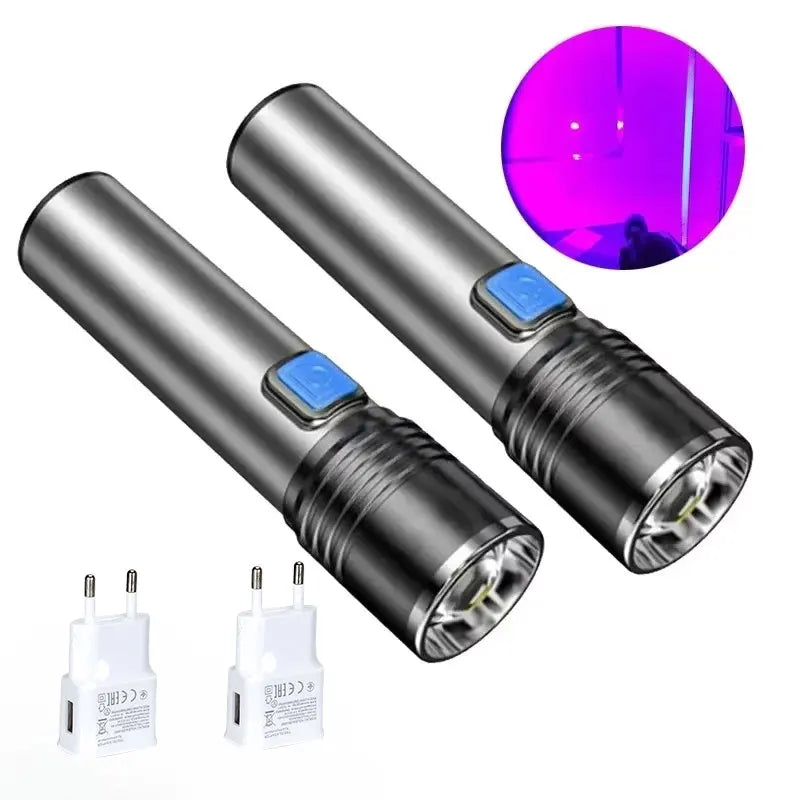 lampe torche uv rechargeable led gris noir 5w zoomable certifications ccc fcc rohs ul