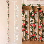 guirlande fleurs artificielles roses vertes décoration murale mariage romantique intérieur festive anniversaire