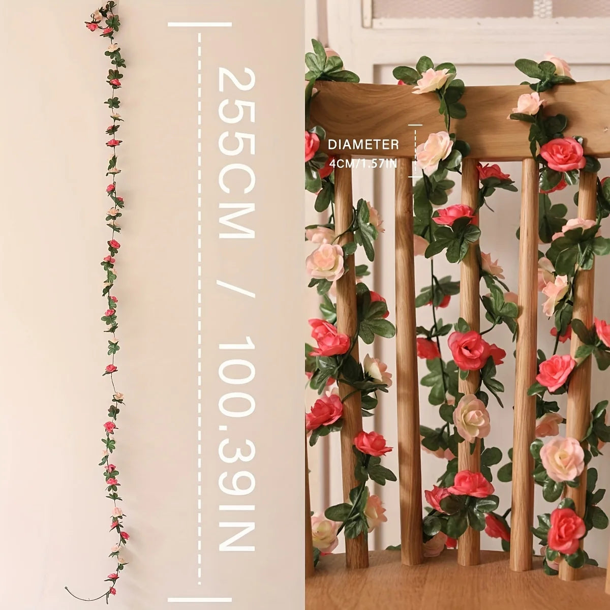 guirlande fleurs artificielles roses vertes décoration murale mariage romantique intérieur festive anniversaire