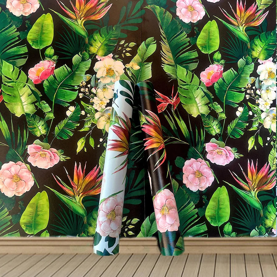 papier peint auto adhésif plante verte forêt tropicale moderne exotique fleurs feuilles salon restaurantarrière