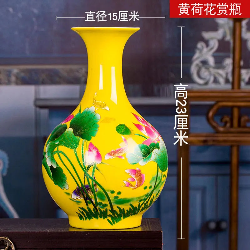 vase porcelaine traditionnel fleurs oiseaux jaune rouge bleu maison