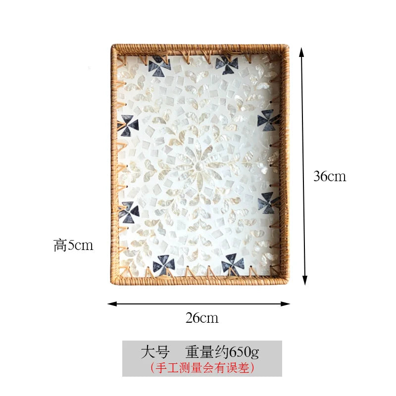 plateau rotin marron clair motif floral boho chic moderne décoration maison rustique table basse